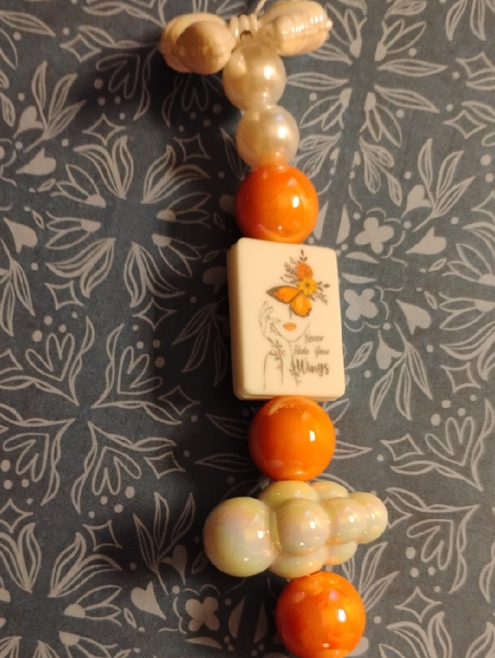 Handmade Orange and Pearl Bead Statement Necklace
